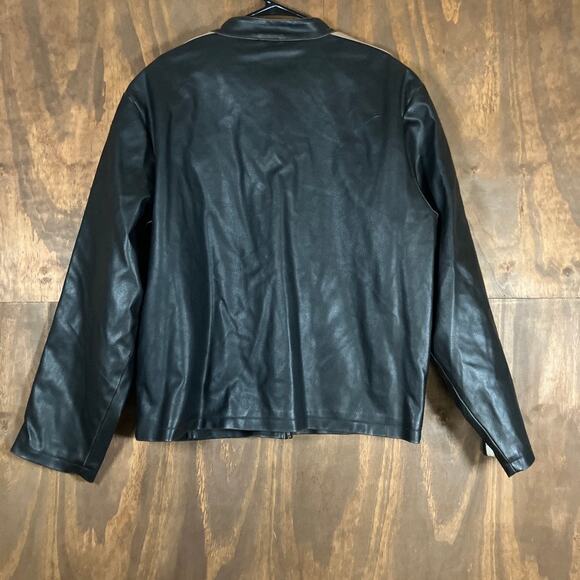 Whispering Smith Mens Jacket Black Stripes Full Zip Faux Leather Motorcycle XL - Picture 9 of 11